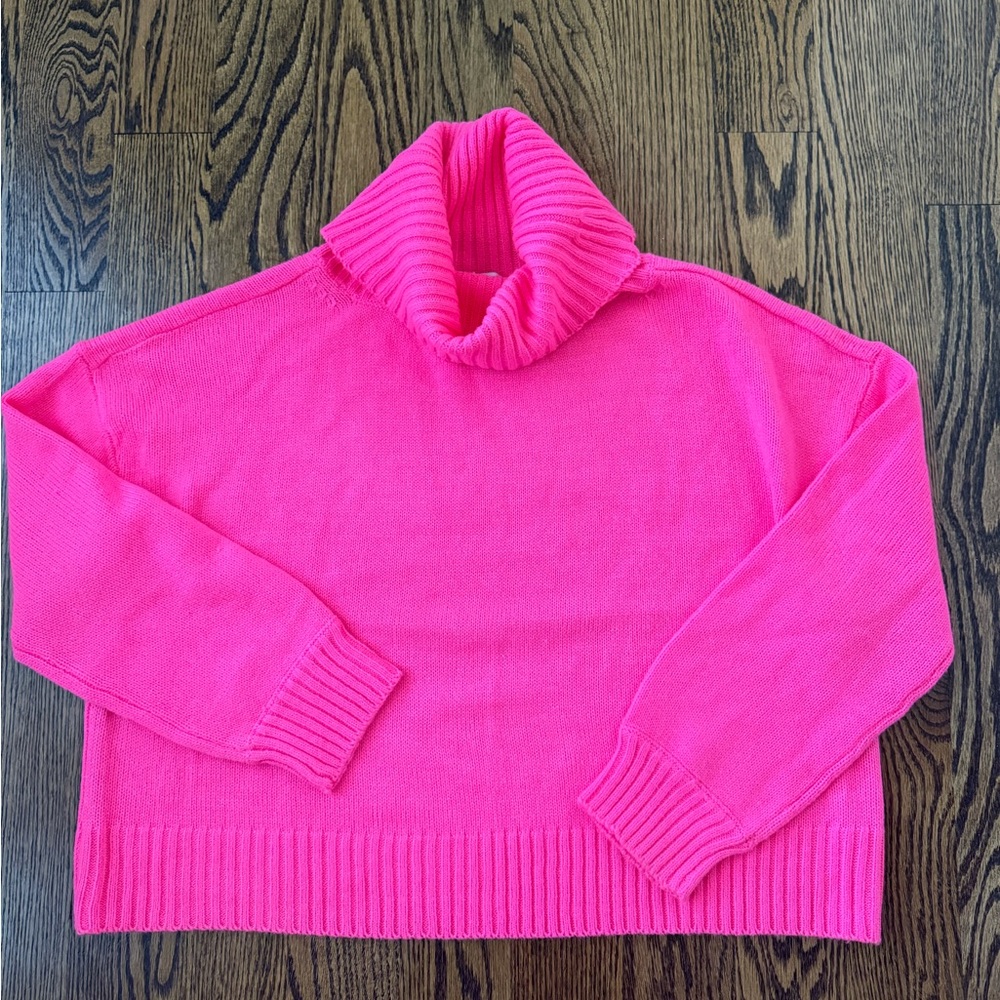 Bar III neon pink turtleneck slightly cropped boxy sweater XL